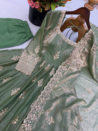 Mahira Exclusive Designer Fendy Silk Gown with Heavy Sequin Embroidery Work Dupatta & Pant