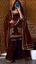 Mahira Natural Crepe Sequin Embroidered Sharara Palazzo Set