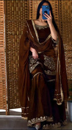 Mahira Natural Crepe Sequin Embroidered Sharara Palazzo Set