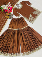 Mahira Natural Crepe Sequin Embroidered Sharara Palazzo Set