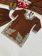 Mahira Natural Crepe Sequin Embroidered Sharara Palazzo Set