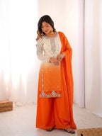 Aaralina Heavy Faux Georgette Sequins Embroidered Palazzo Suit with Dupatta