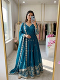 Vaanika Fendy Satin Silk Sequins Embroidered Gown with Pant & Dupatta