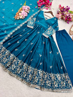Vaanika Fendy Satin Silk Sequins Embroidered Gown with Pant & Dupatta