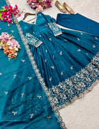 Vaanika Fendy Satin Silk Sequins Embroidered Gown with Pant & Dupatta