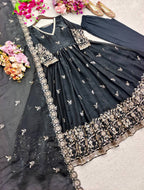 Vaanika Fendy Satin Silk Sequins Embroidered Gown with Pant & Dupatta