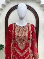 Vaidehi Faux Georgette Thread & Sequence Embroidered Kurti with Palazzo & Dupatta Set