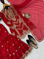 Vaidehi Faux Georgette Thread & Sequence Embroidered Kurti with Palazzo & Dupatta Set