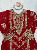 Vaidehi Faux Georgette Thread & Sequence Embroidered Kurti with Palazzo & Dupatta Set