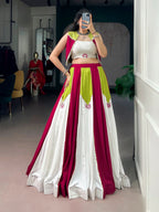 Rangjyot Pure Rayon Contrast Panel Navratri Lehenga with Blouse & Koti Set