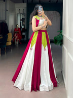 Rangjyot Pure Rayon Contrast Panel Navratri Lehenga with Blouse & Koti Set