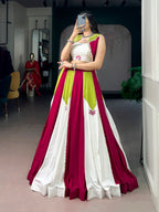 Rangjyot Pure Rayon Contrast Panel Navratri Lehenga with Blouse & Koti Set