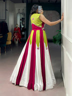 Rangjyot Pure Rayon Contrast Panel Navratri Lehenga with Blouse & Koti Set