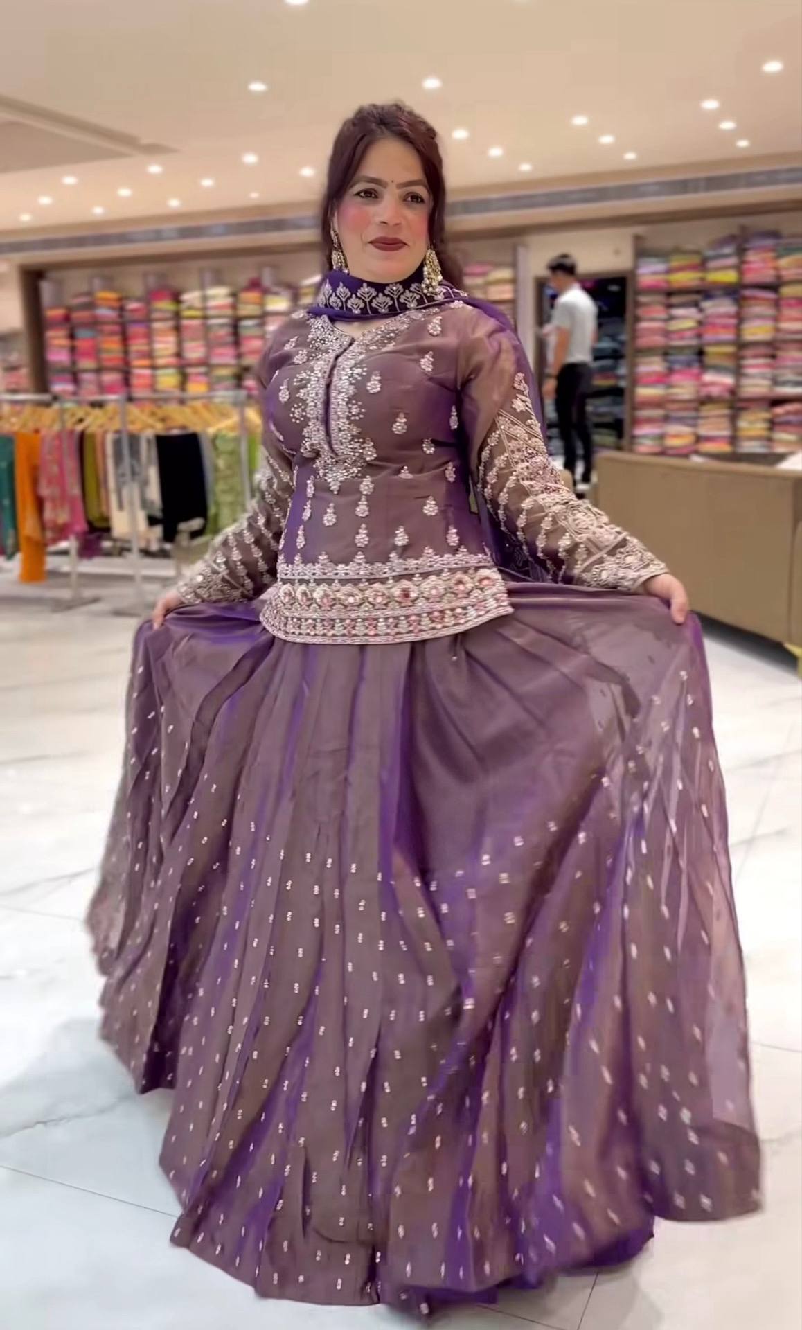Designer Simmer Silk Lehenga Choli with Sequins, Zari & Moti Work