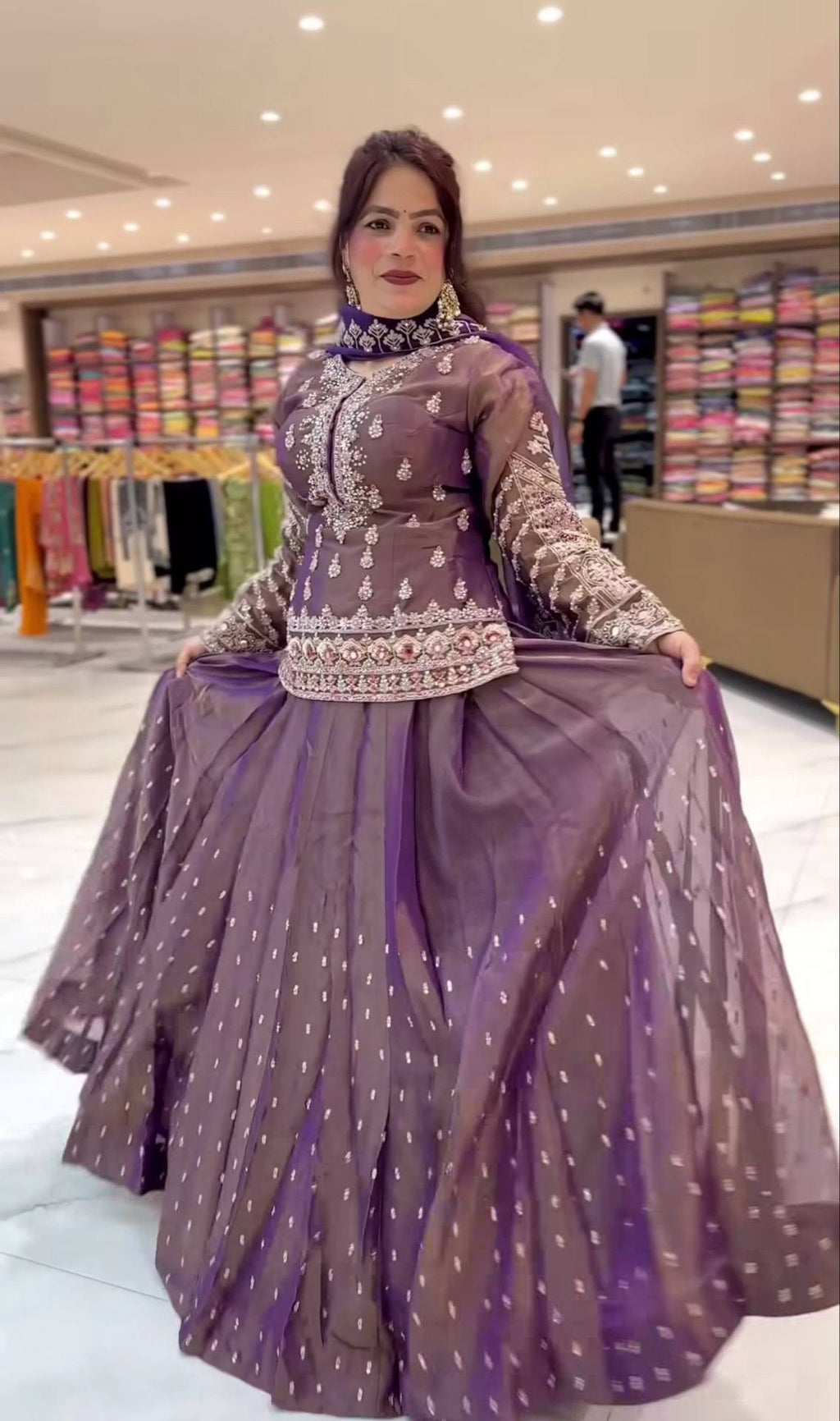 Designer Simmer Silk Lehenga Choli with Sequins, Zari & Moti Work