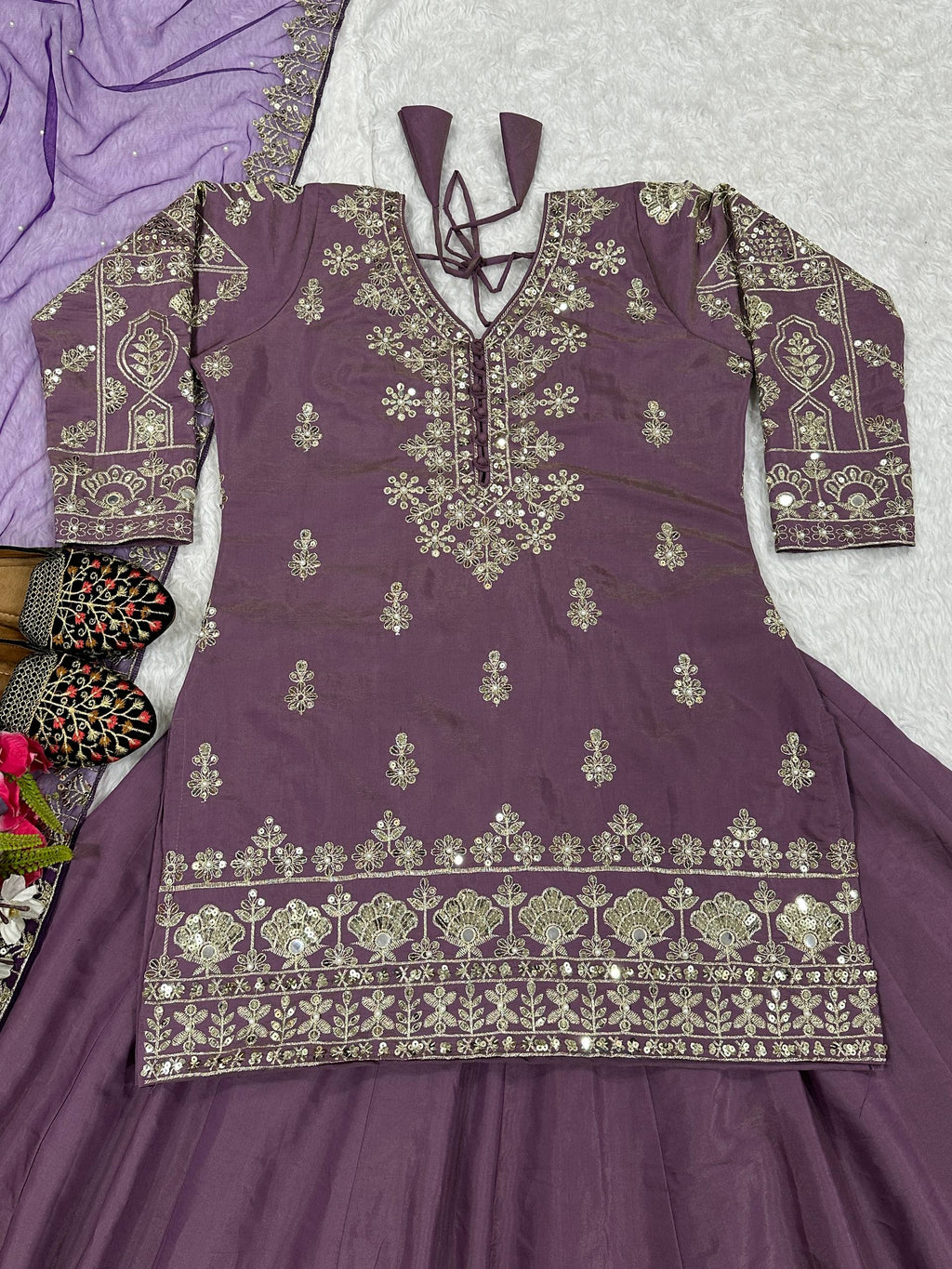 Designer Simmer Silk Lehenga Choli with Sequins, Zari & Moti Work