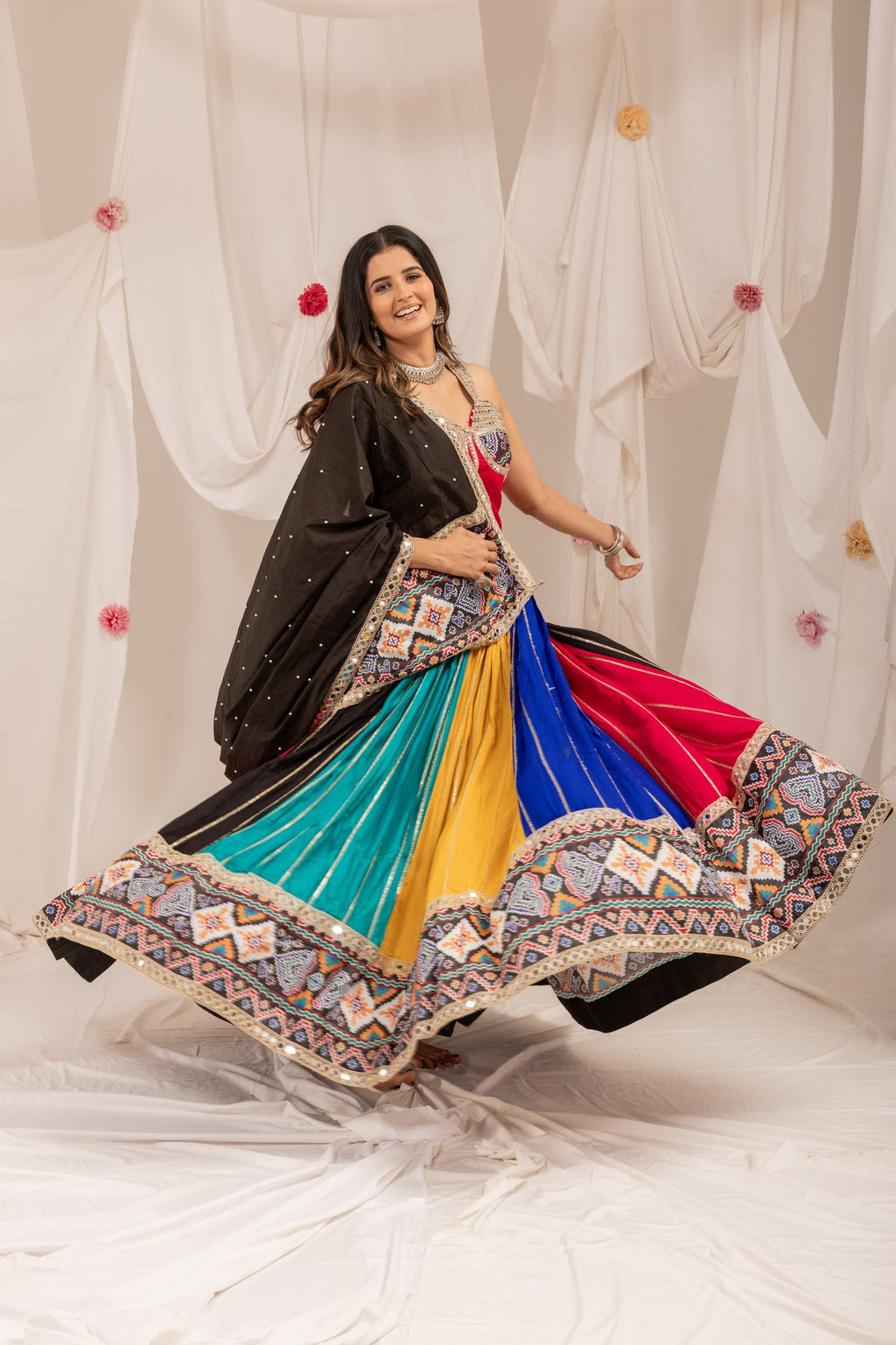 Navaratri 2026 Pure Rayon Lehenga Choli Set, Patola Print & Real Mirror Work, Embroidered Garba Outfit, Ready to Wear Festive Dress