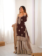 Pearl Elegance Chinon Silk Embroidered Sharara Set with Dupatta