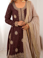Pearl Elegance Chinon Silk Embroidered Sharara Set with Dupatta