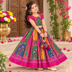 Navratri Designer Chinon Silk Lehenga Choli with Digital Print, Hand Mirror Work & Fancy Latkan Dori