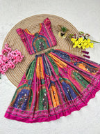 Navratri Designer Chinon Silk Lehenga Choli with Digital Print, Hand Mirror Work & Fancy Latkan Dori