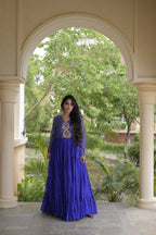 Nivara Navratri 2026 Faux Georgette Laheriya Gown with Kutchi Patchwork & 12 Meter Flair