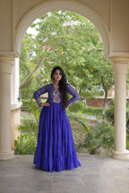 Nivara Navratri 2026 Faux Georgette Laheriya Gown with Kutchi Patchwork & 12 Meter Flair