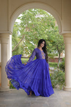 Nivara Navratri 2026 Faux Georgette Laheriya Gown with Kutchi Patchwork & 12 Meter Flair