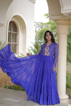 Nivara Navratri 2026 Faux Georgette Laheriya Gown with Kutchi Patchwork & 12 Meter Flair