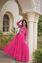 Nivara Navratri 2026 Faux Georgette Laheriya Gown with Kutchi Patchwork & 12 Meter Flair