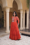 Nivara Navratri 2026 Faux Georgette Laheriya Gown with Kutchi Patchwork & 12 Meter Flair