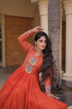 Nivara Navratri 2026 Faux Georgette Laheriya Gown with Kutchi Patchwork & 12 Meter Flair