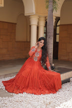 Nivara Navratri 2026 Faux Georgette Laheriya Gown with Kutchi Patchwork & 12 Meter Flair