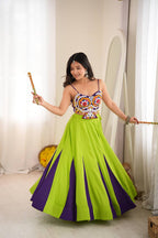 Zarmina Heavy Rayon Gota Patti Lehenga Choli with Lace Work, 6 Meter Flair & Mirror Embroidered Blouse