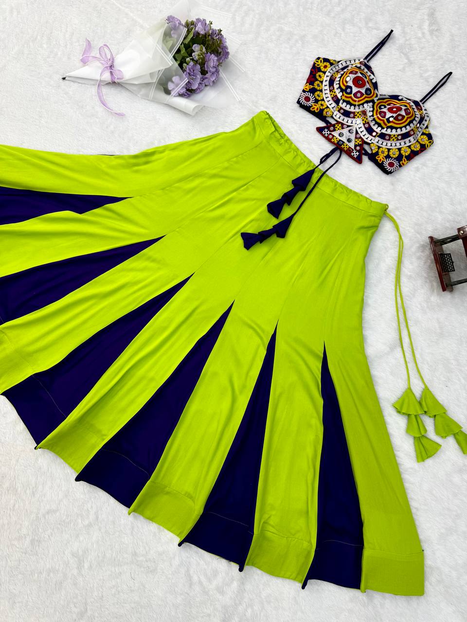 Zarmina Heavy Rayon Gota Patti Lehenga Choli with Lace Work, 6 Meter Flair & Mirror Embroidered Blouse