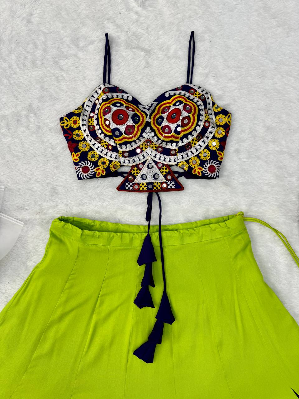 Zarmina Heavy Rayon Gota Patti Lehenga Choli with Lace Work, 6 Meter Flair & Mirror Embroidered Blouse