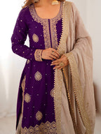 Pearl Elegance Chinon Silk Embroidered Sharara Set with Dupatta