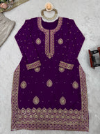 Pearl Elegance Chinon Silk Embroidered Sharara Set with Dupatta