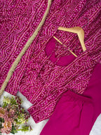 Rayesha Rayon Mirror Embroidered Anarkali with Pant & Golden Lace Dupatta