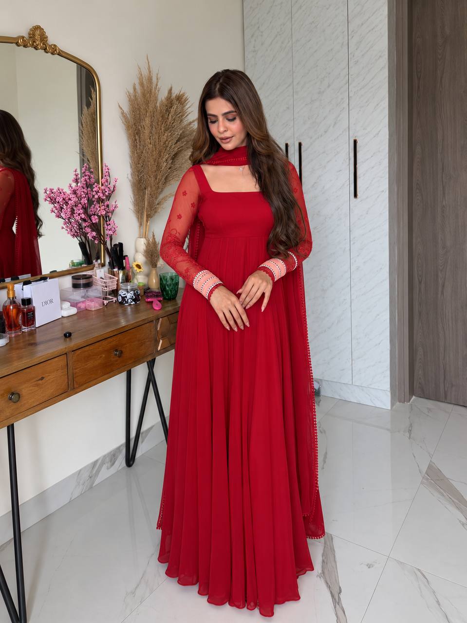 Roshni Georgette Embroidered Anarkali Suit with Pant & Dupatta