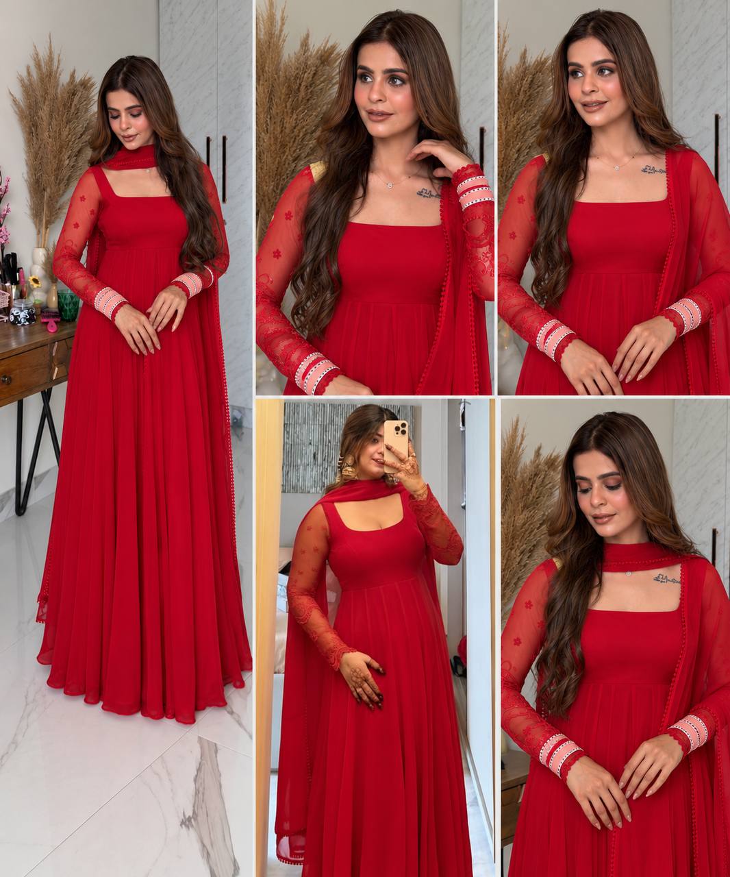 Roshni Georgette Embroidered Anarkali Suit with Pant & Dupatta