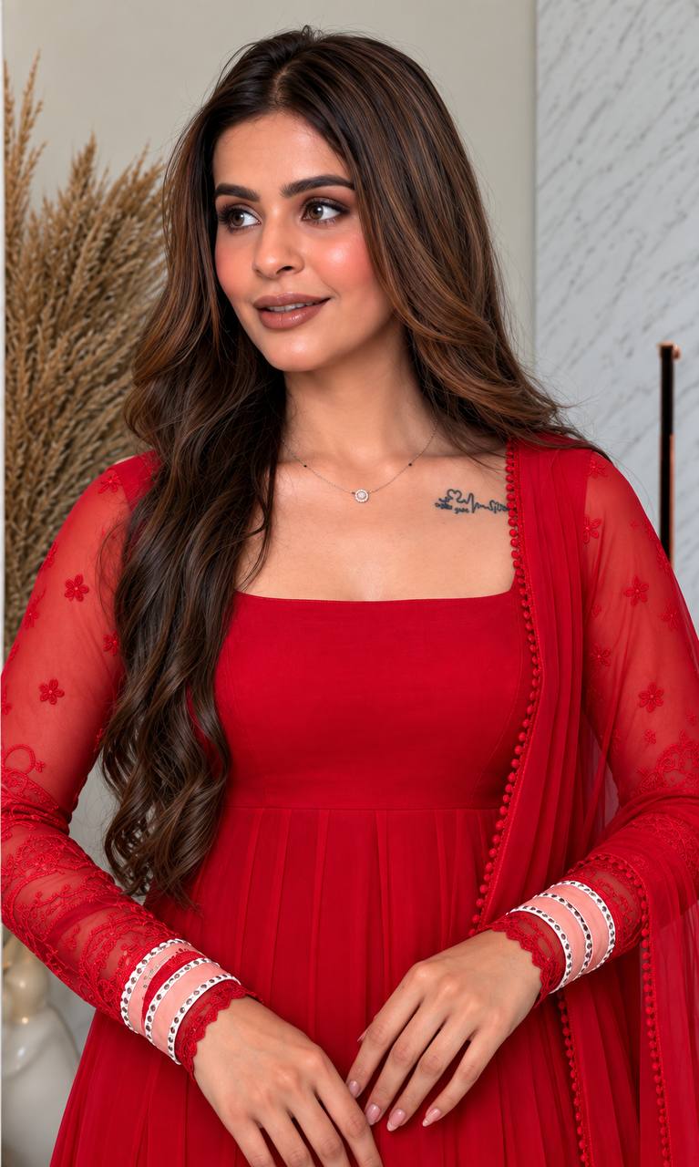 Roshni Georgette Embroidered Anarkali Suit with Pant & Dupatta