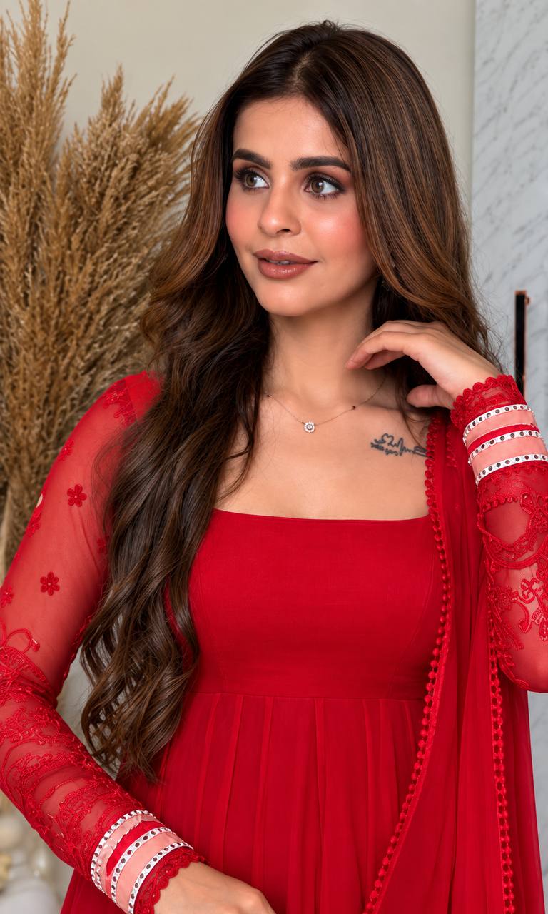 Roshni Georgette Embroidered Anarkali Suit with Pant & Dupatta