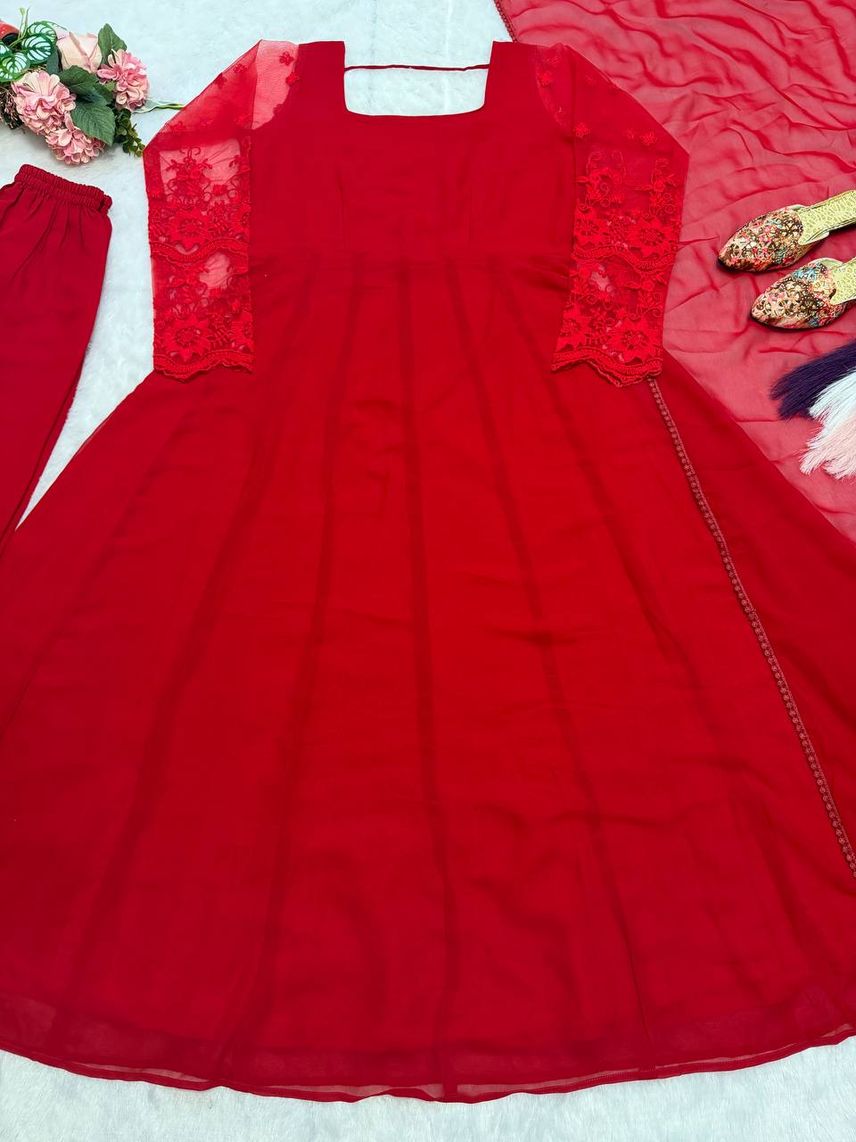 Roshni Georgette Embroidered Anarkali Suit with Pant & Dupatta
