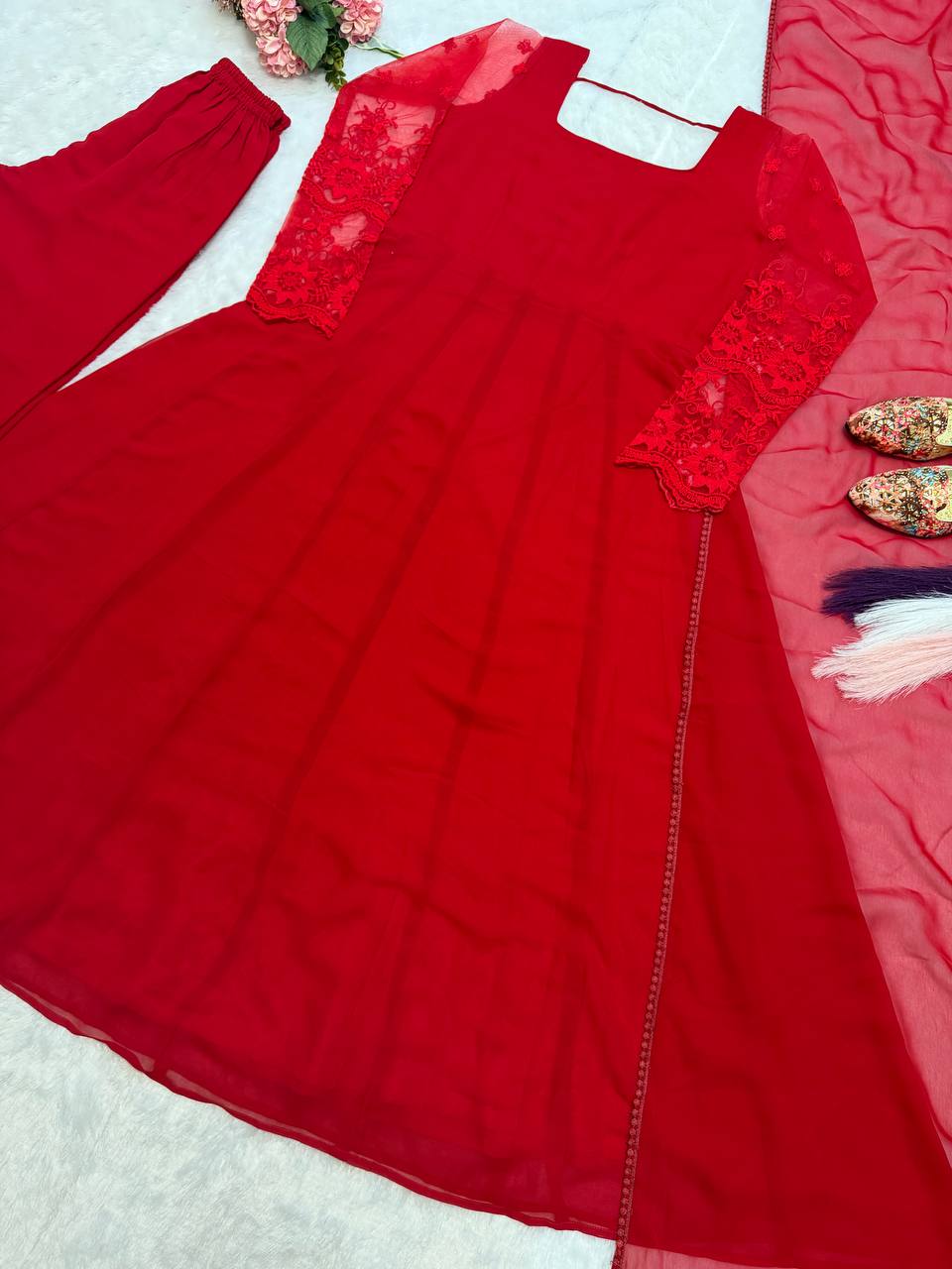 Roshni Georgette Embroidered Anarkali Suit with Pant & Dupatta