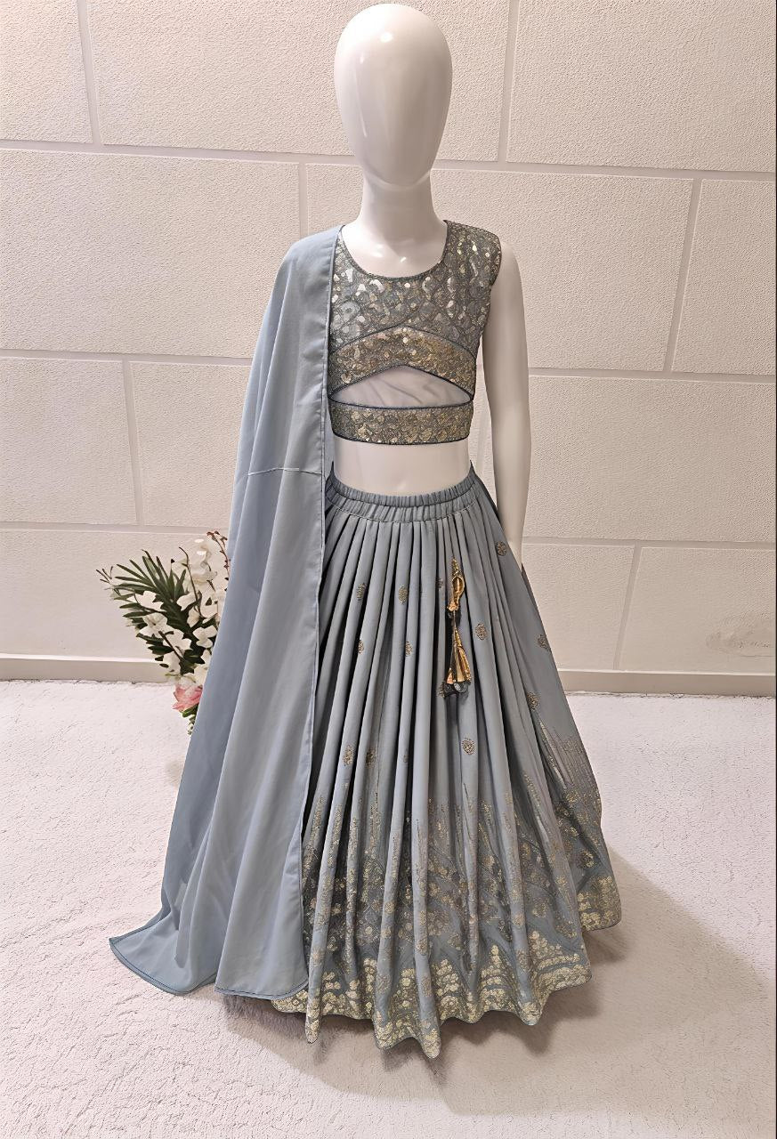 Myraani Faux Georgette Multi 5mm Sequins Embroidered Lehenga Choli with Dupatta
