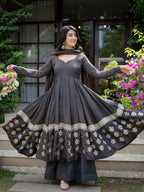 Zariya Wine Vichitra Silk Embroidered Anarkali Suit