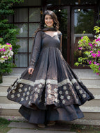 Zariya Wine Vichitra Silk Embroidered Anarkali Suit