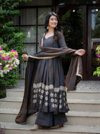 Zariya Wine Vichitra Silk Embroidered Anarkali Suit