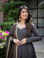 Zariya Wine Vichitra Silk Embroidered Anarkali Suit